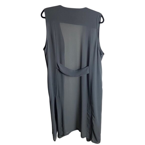 Susan Graver Size Large Liquid Knit Grey Midi Duster Vest Lagen Look Semi Sheer - Picture 2 of 5